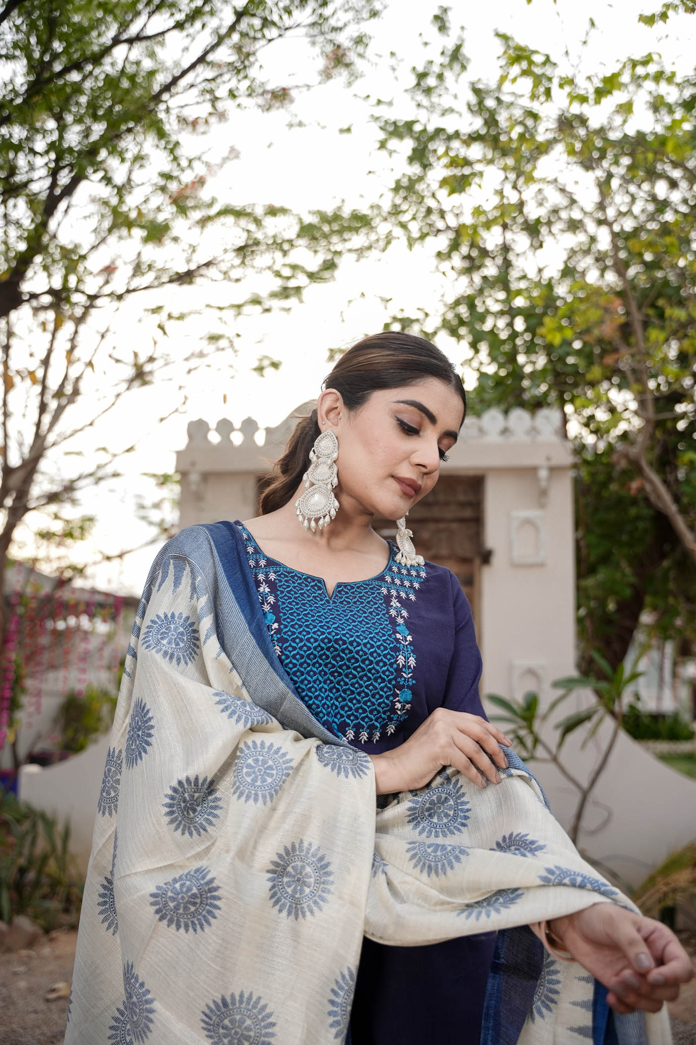 Embroidered Straight Kurti with Digital Print Dupatta and Pant.