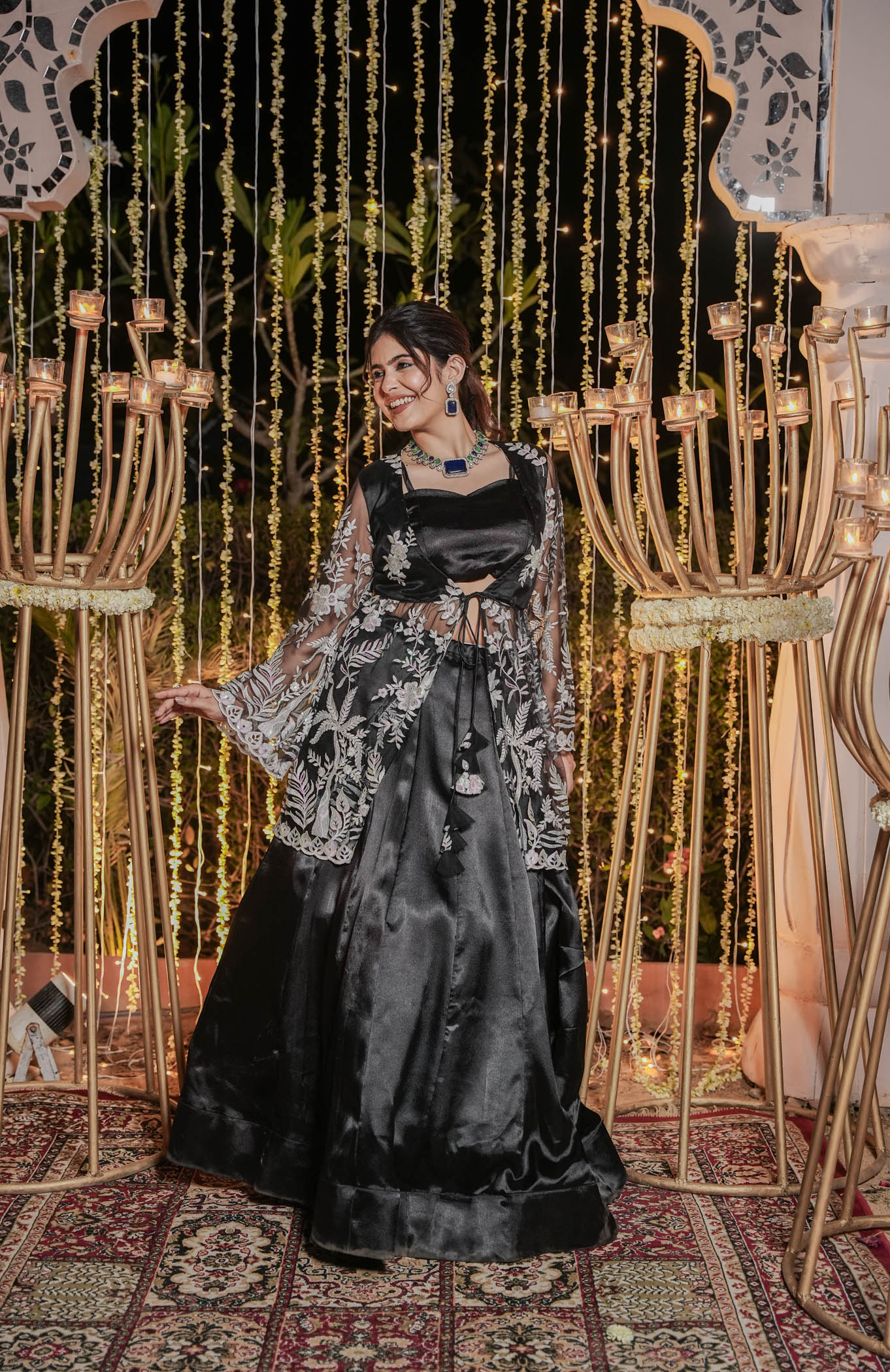 DESINER BLACK EMDROIDERED LEHENGAS AND PEPLUM WITH CROP TOP