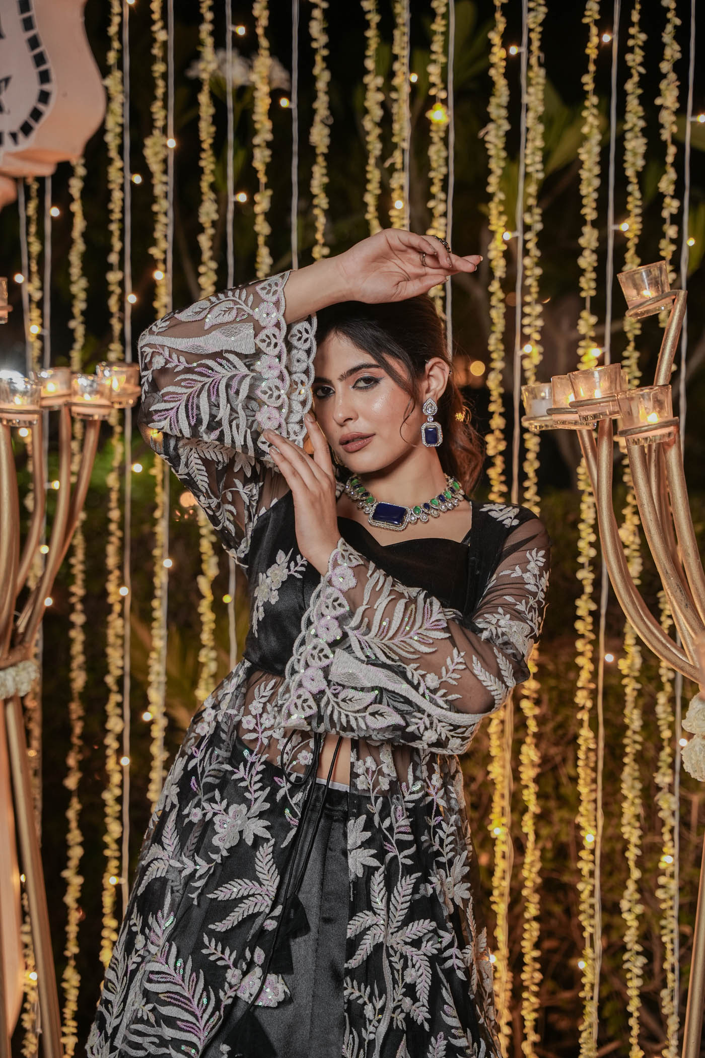 DESINER BLACK EMDROIDERED LEHENGAS AND PEPLUM WITH CROP TOP