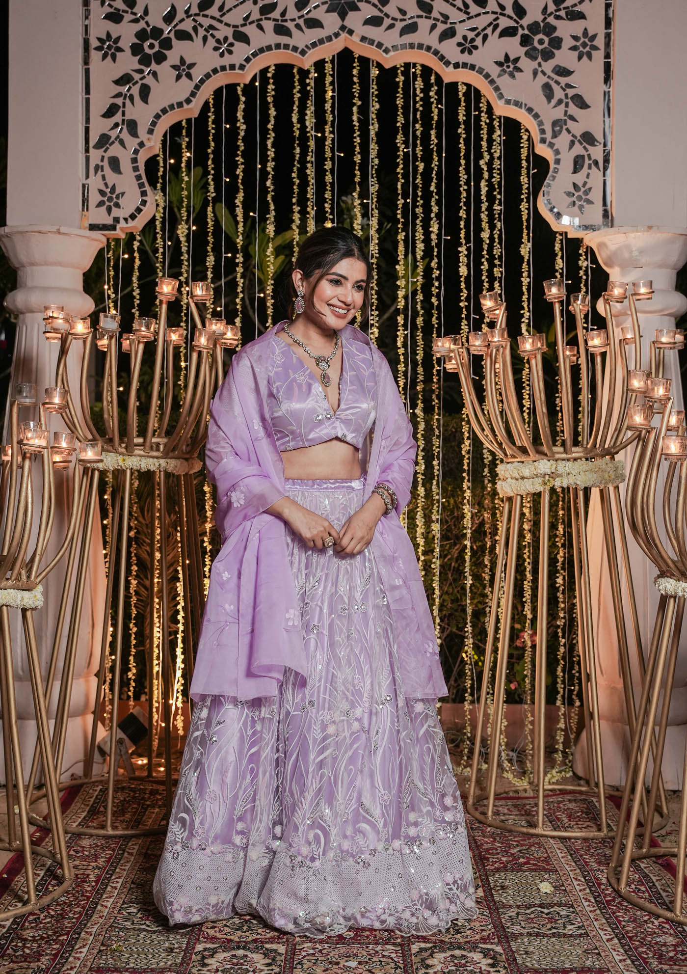 PURPLE DESINER EMBROIDERED LEHENGAS CHOLI WITH HAND BRUSH PRINT DUPPTA